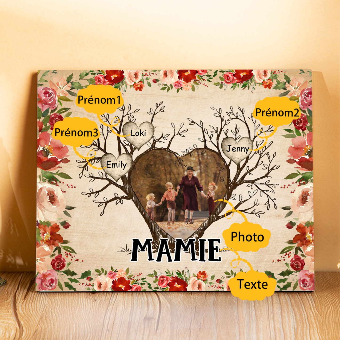 À ma Mamie Cadre imprimé en bois 3 Prénom personnalisé avec Texte et Photo|Jessemade