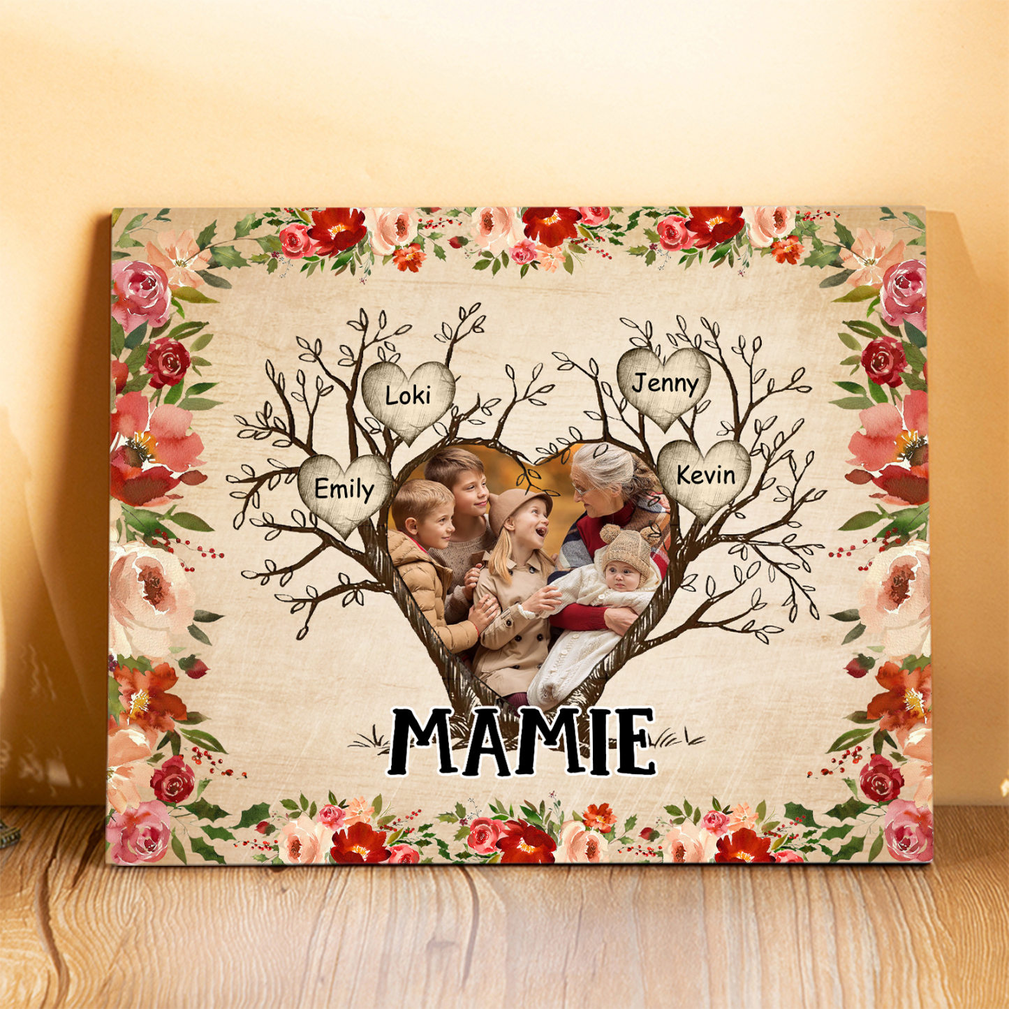 À ma Mamie Cadre imprimé en bois 4 Prénom personnalisé avec Texte et P
