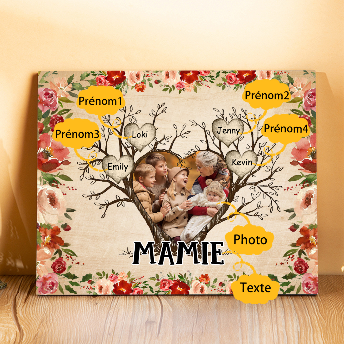 À ma Mamie Cadre imprimé en bois 4 Prénom personnalisé avec Texte et Photo|Jessemade
