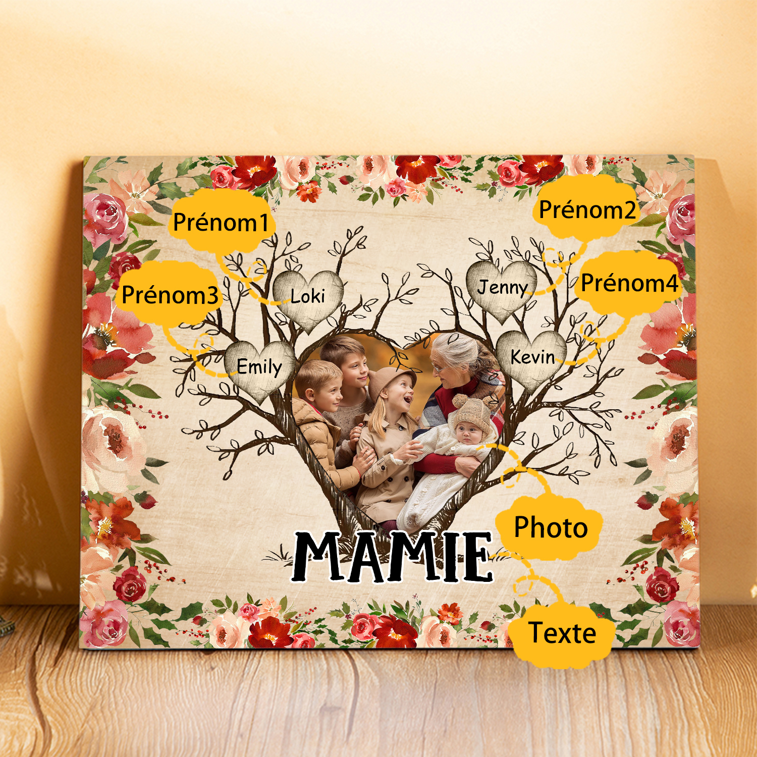 À ma Mamie Cadre imprimé en bois 4 Prénom personnalisé avec Texte et Photo|Jessemade