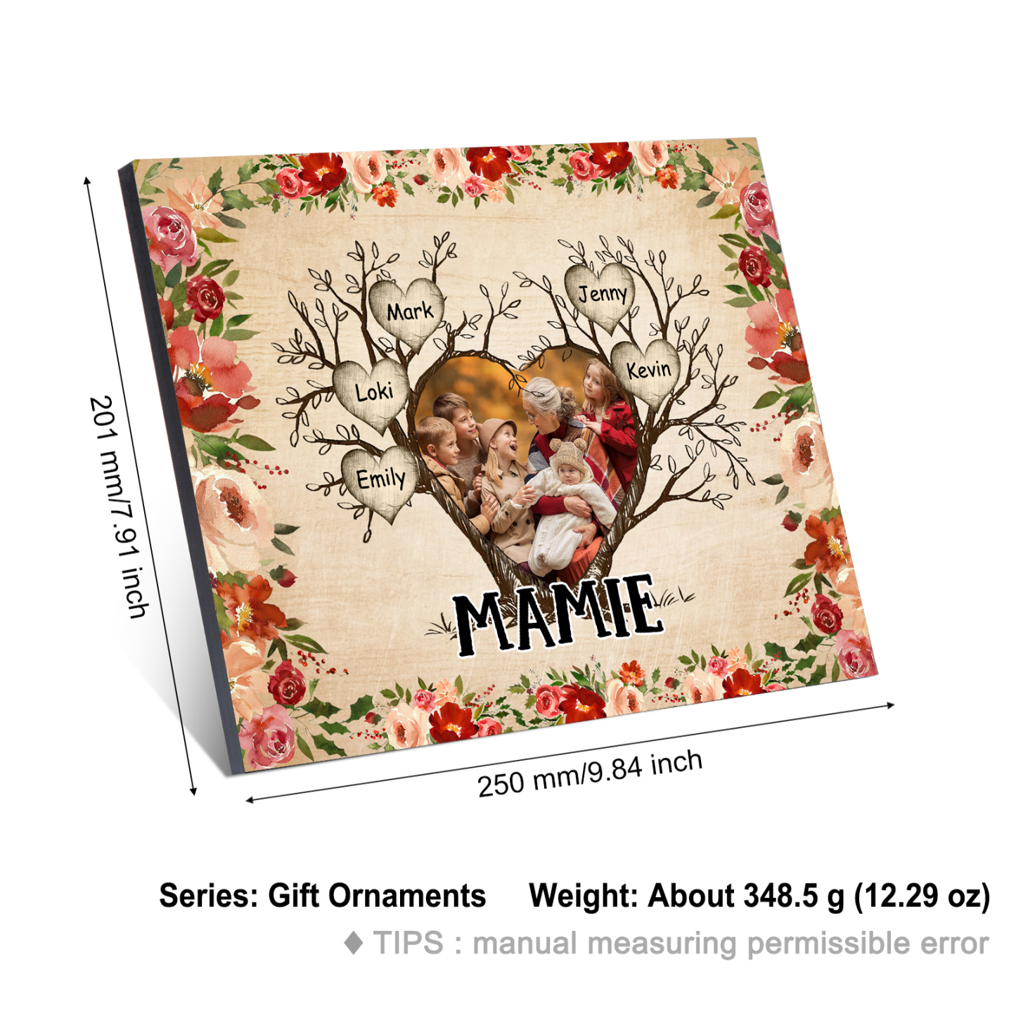 À ma Mamie Cadre imprimé en bois 5 Prénoms personnalisés avec Texte et Photo|Jessemade