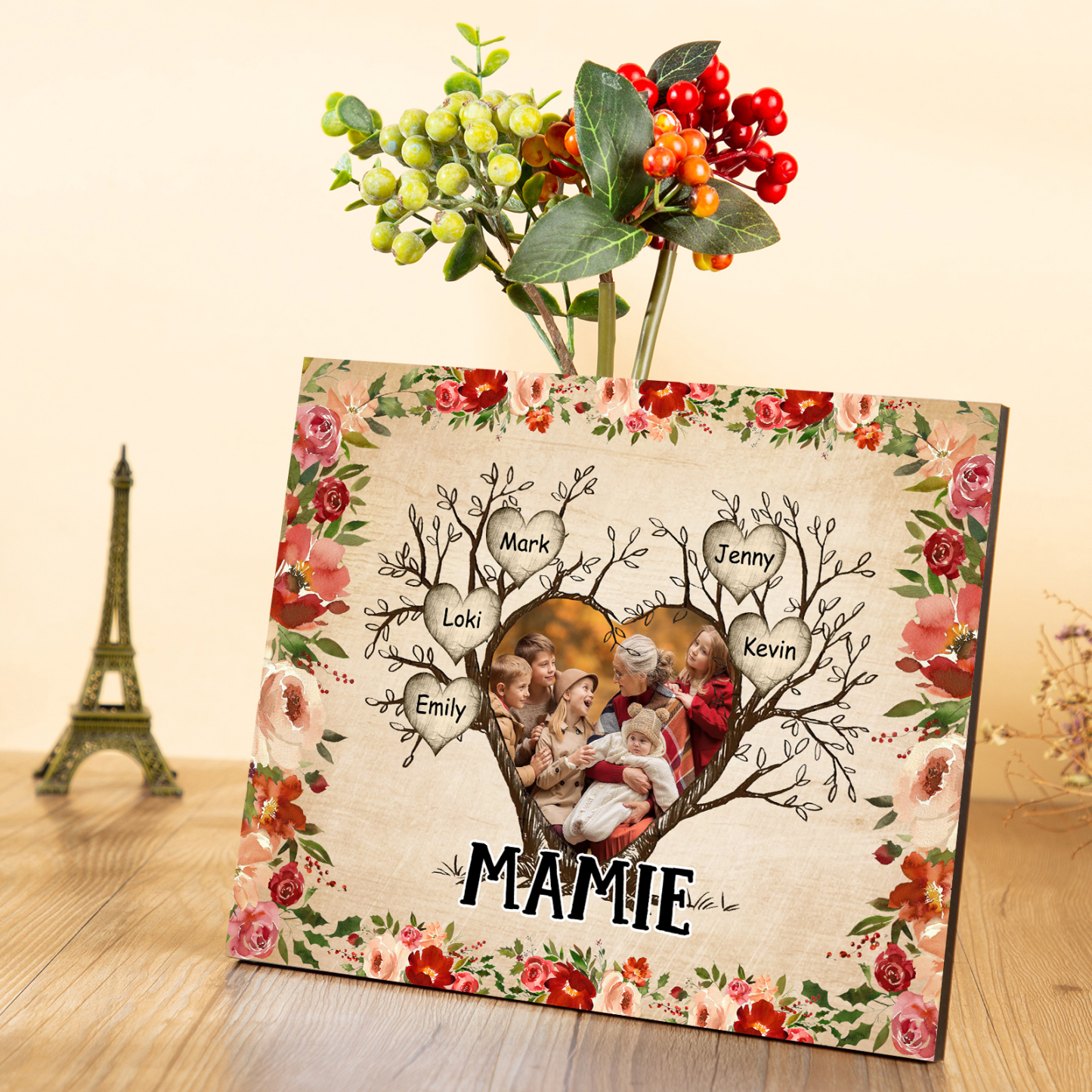 À ma Mamie Cadre imprimé en bois 5 Prénoms personnalisés avec Texte et Photo|Jessemade