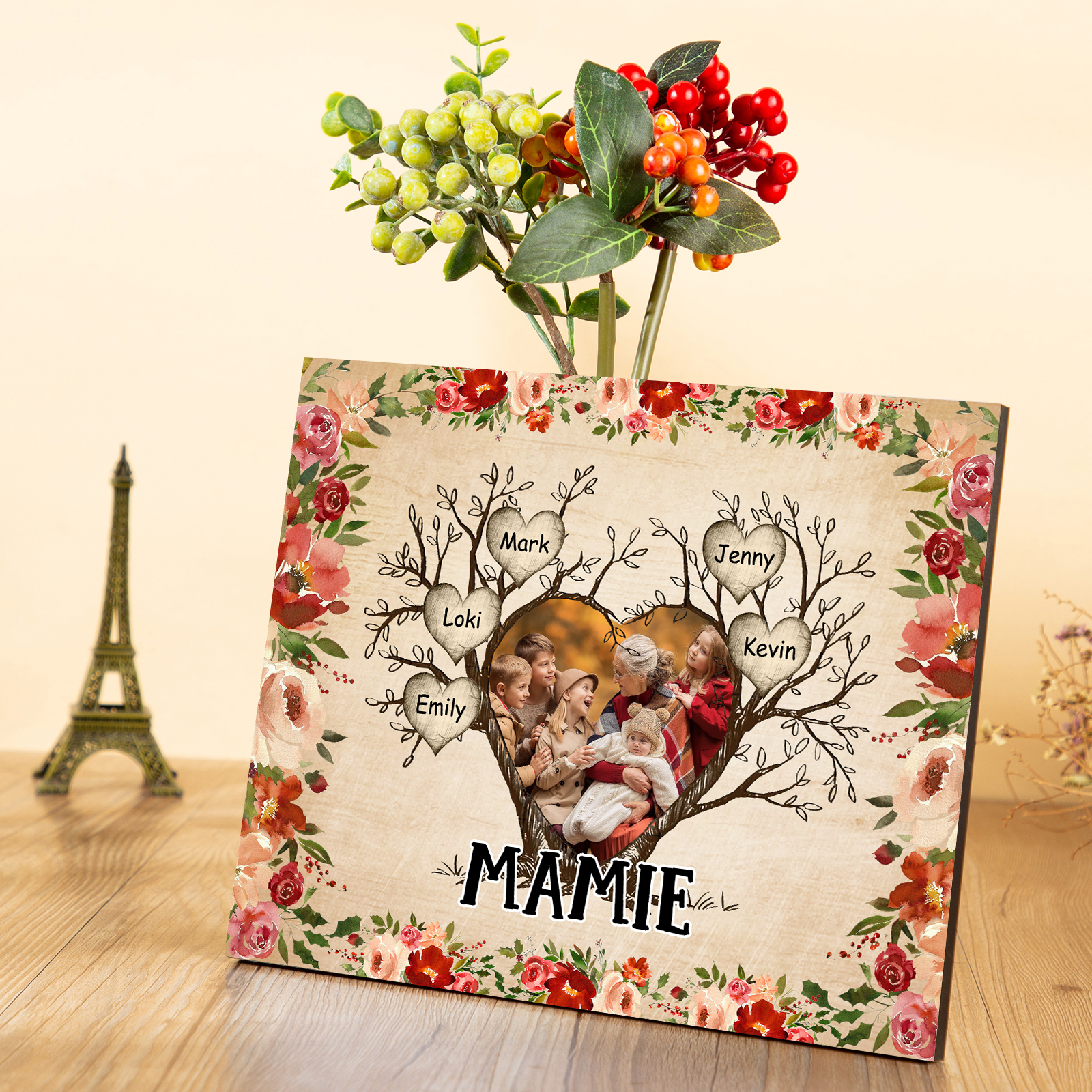 À ma Mamie Cadre imprimé en bois 5 Prénoms personnalisés avec Texte et Photo|Jessemade