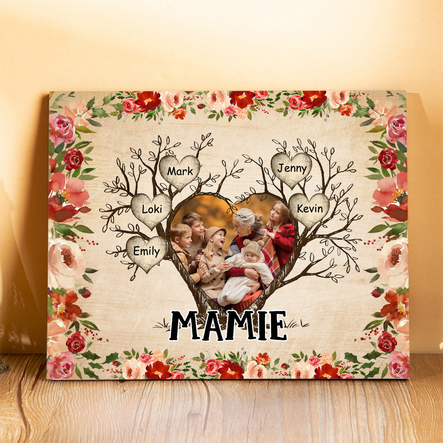 À ma Mamie Cadre imprimé en bois 5 Prénoms personnalisés avec Texte et Photo|Jessemade