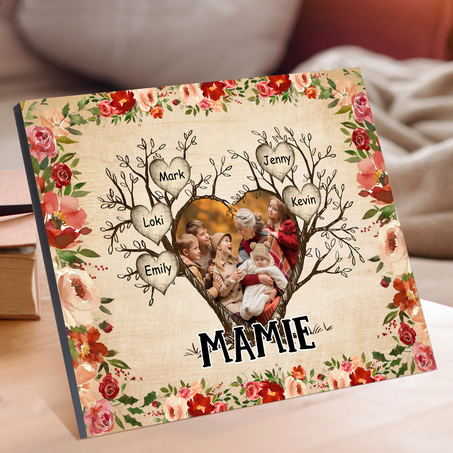 À ma Mamie Cadre imprimé en bois 5 Prénoms personnalisés avec Texte et Photo|Jessemade