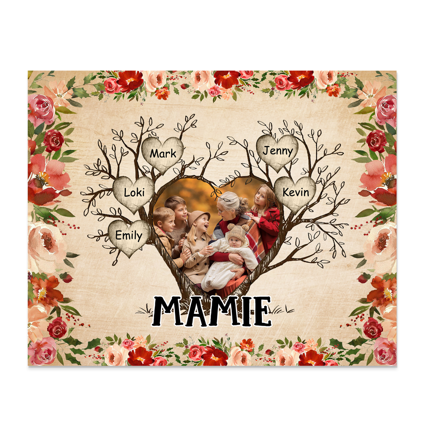 À ma Mamie Cadre imprimé en bois 4 Prénoms personnalisé avec Texte et