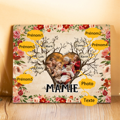 À ma Mamie Cadre imprimé en bois 5 Prénoms personnalisés avec Texte et Photo｜Jessemade