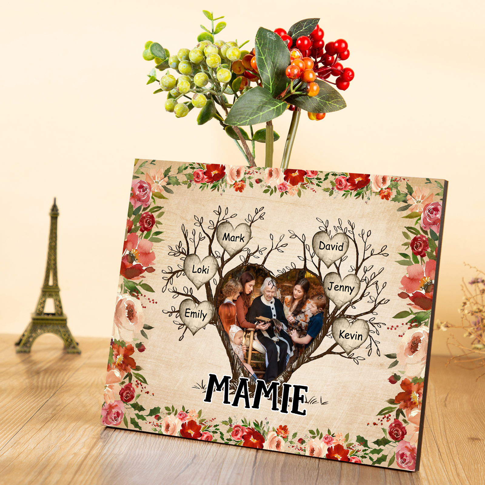 À ma Mamie Cadre imprimé en bois 6 Prénoms personnalisés avec Texte et Photo｜Jessemade