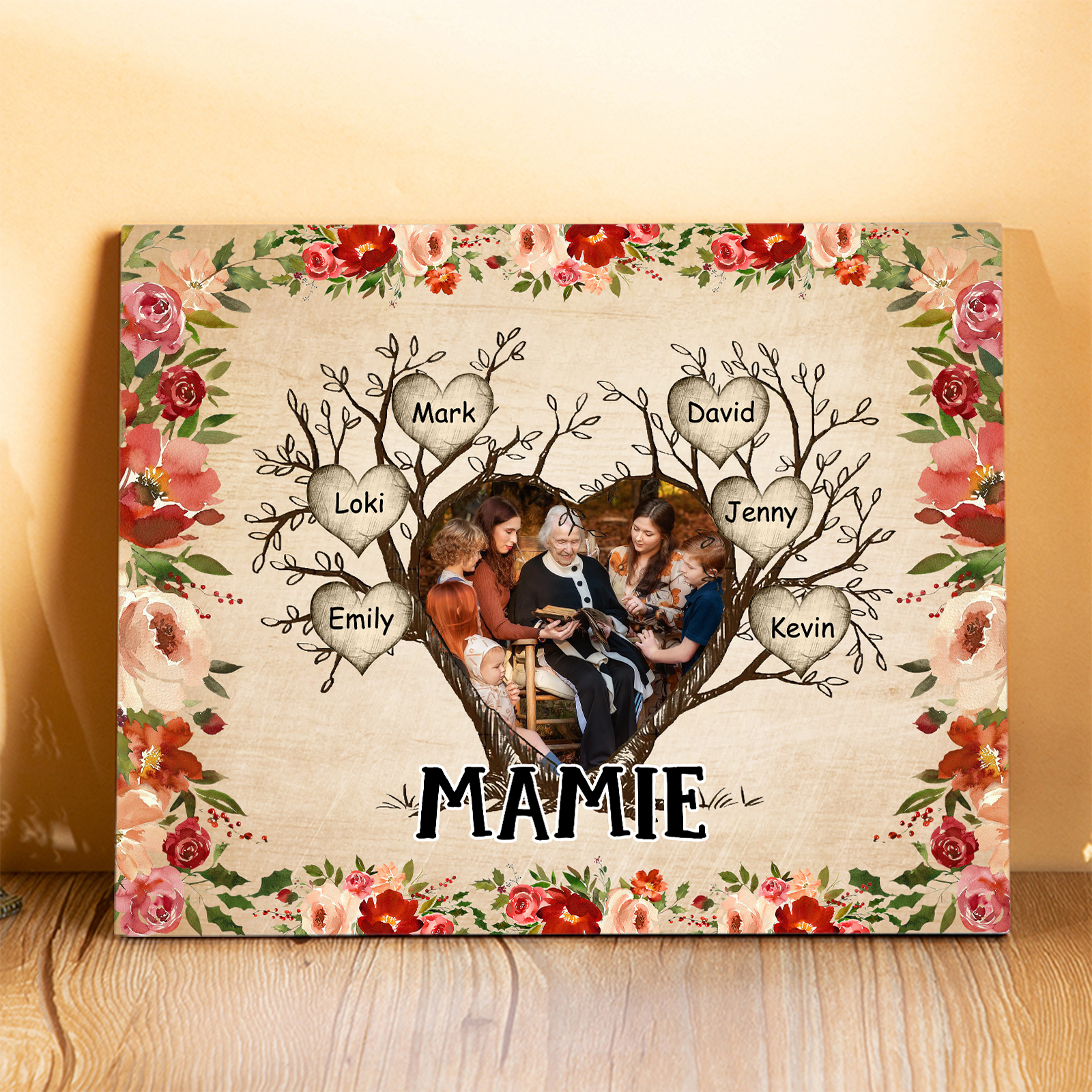 À ma Mamie Cadre imprimé en bois 6 Prénoms personnalisés avec Texte et Photo｜Jessemade