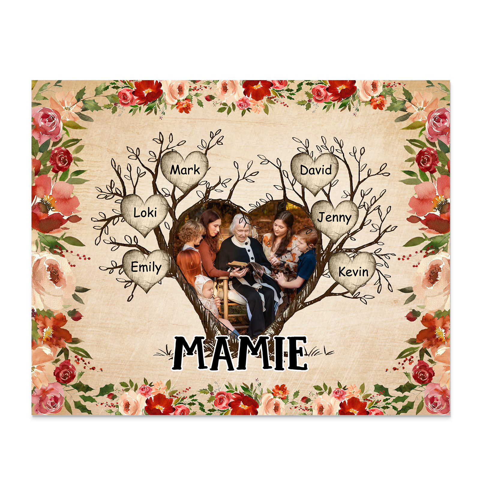 À ma Mamie Cadre imprimé en bois 6 Prénoms personnalisé avec Texte et