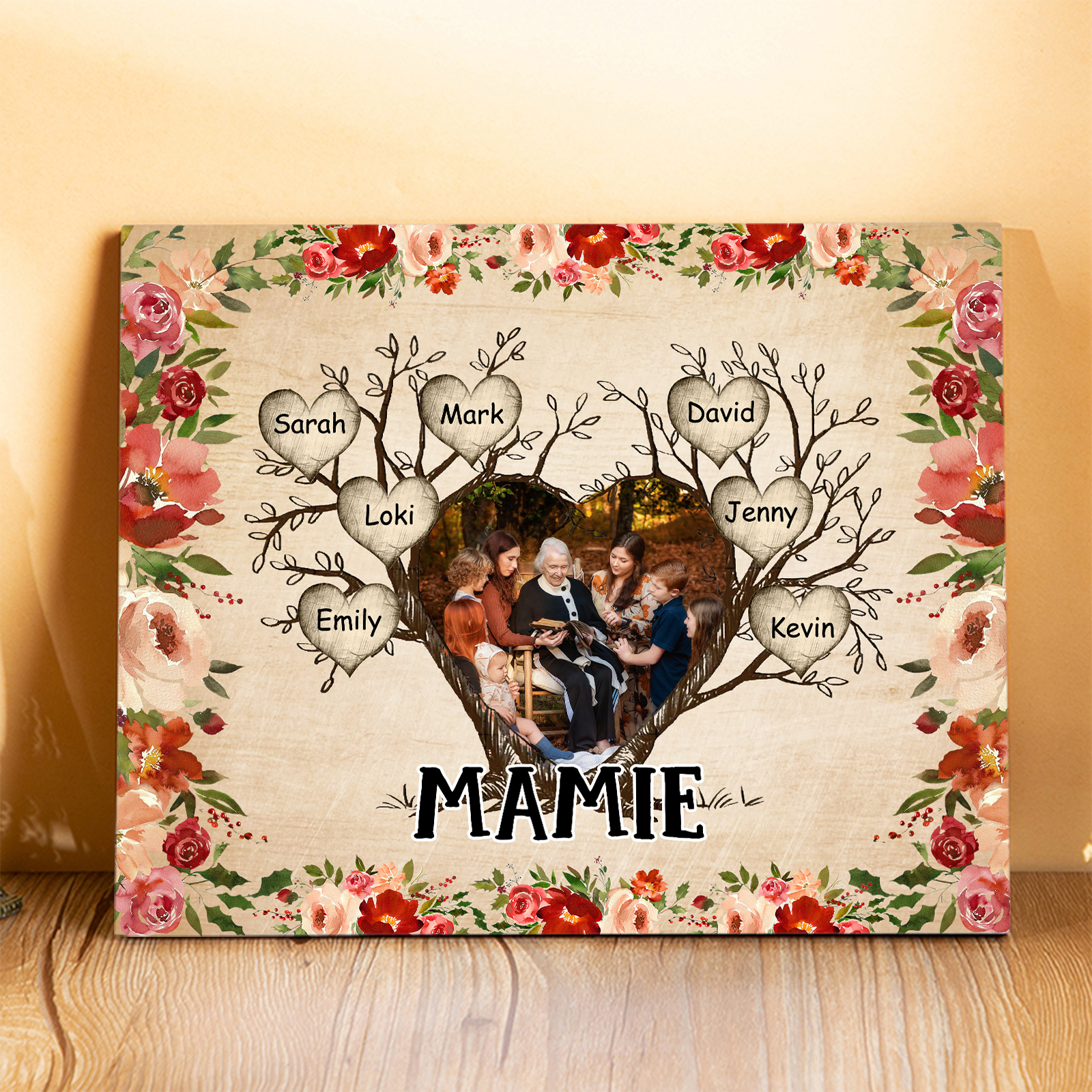 À ma Mamie Cadre imprimé en bois 7 Prénoms personnalisés avec Texte et Photo｜Jessemade