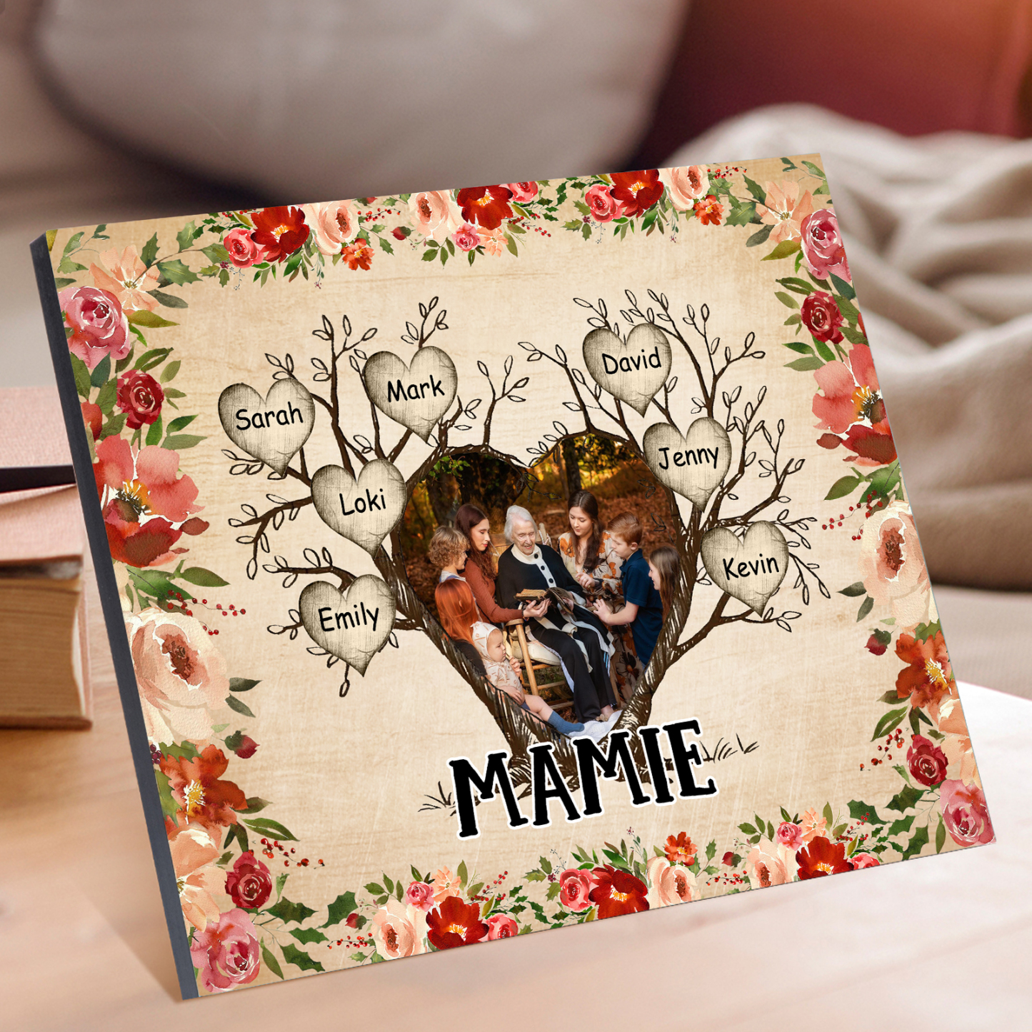 À ma Mamie Cadre imprimé en bois 7 Prénoms personnalisés avec Texte et Photo｜Jessemade