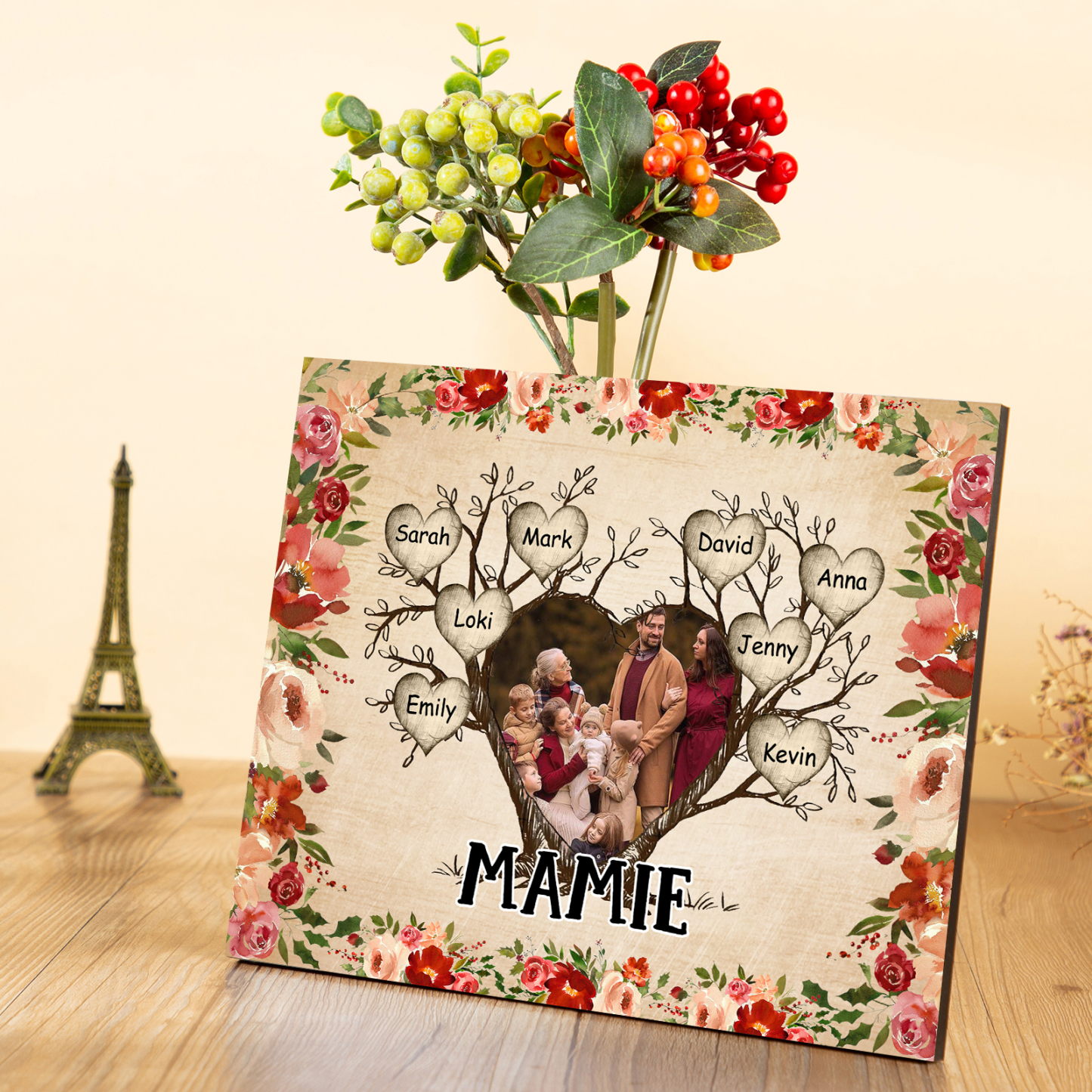 À ma Mamie Cadre imprimé en bois 8 Prénoms personnalisés avec Texte et Photo|Jessemade