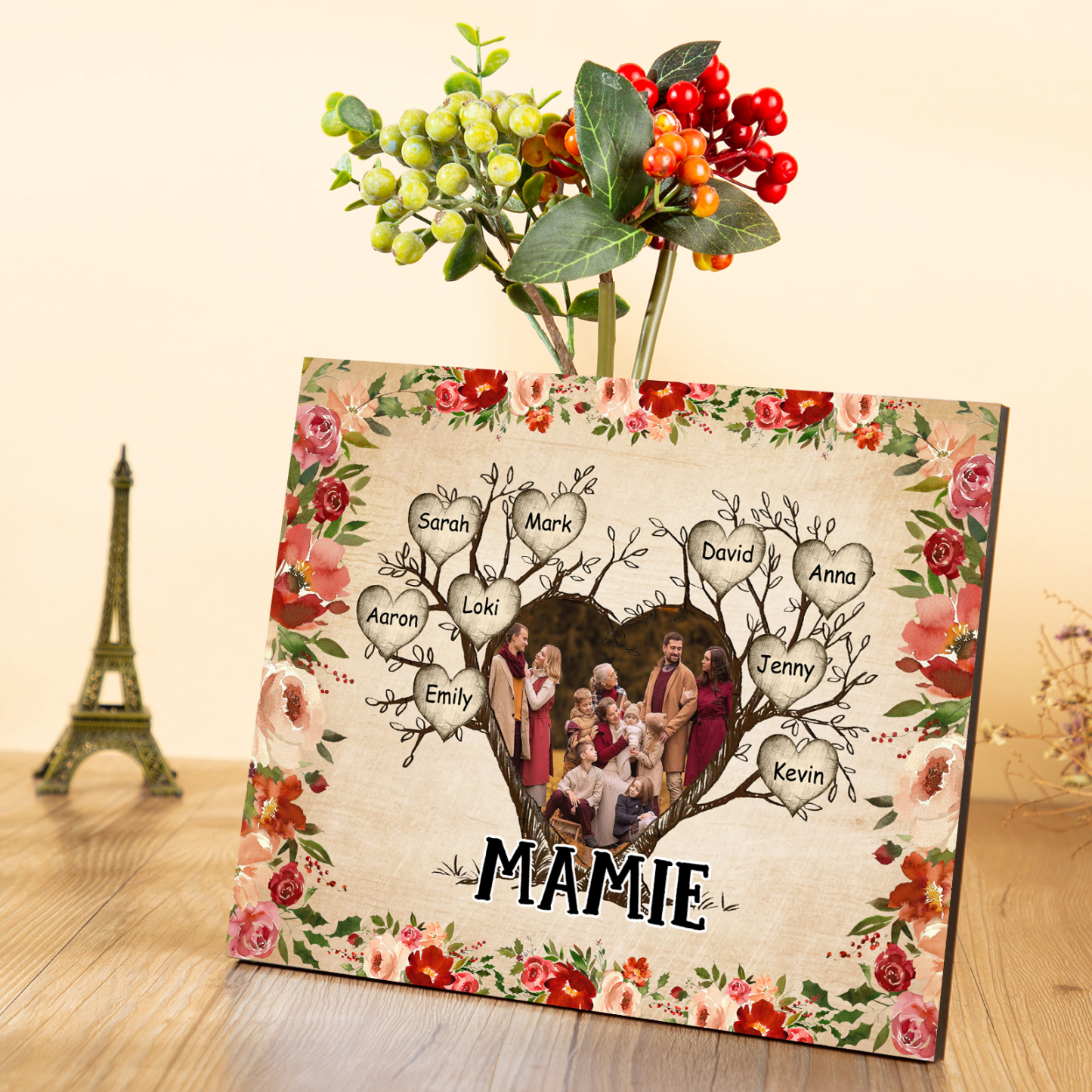 À ma Mamie Cadre imprimé en bois 9 Prénoms personnalisés avec Texte et Photo|Jessemade