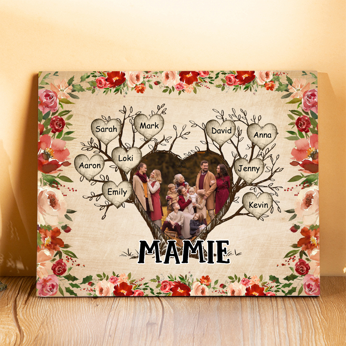 À ma Mamie Cadre imprimé en bois 9 Prénoms personnalisés avec Texte et Photo|Jessemade