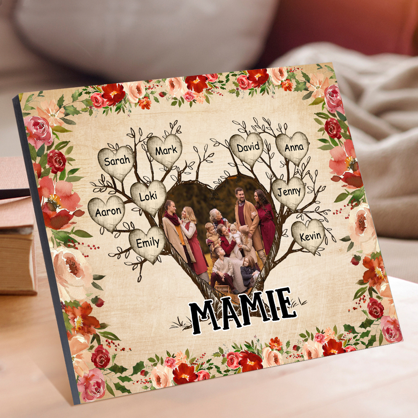 À ma Mamie Cadre imprimé en bois 9 Prénoms personnalisés avec Texte et Photo|Jessemade