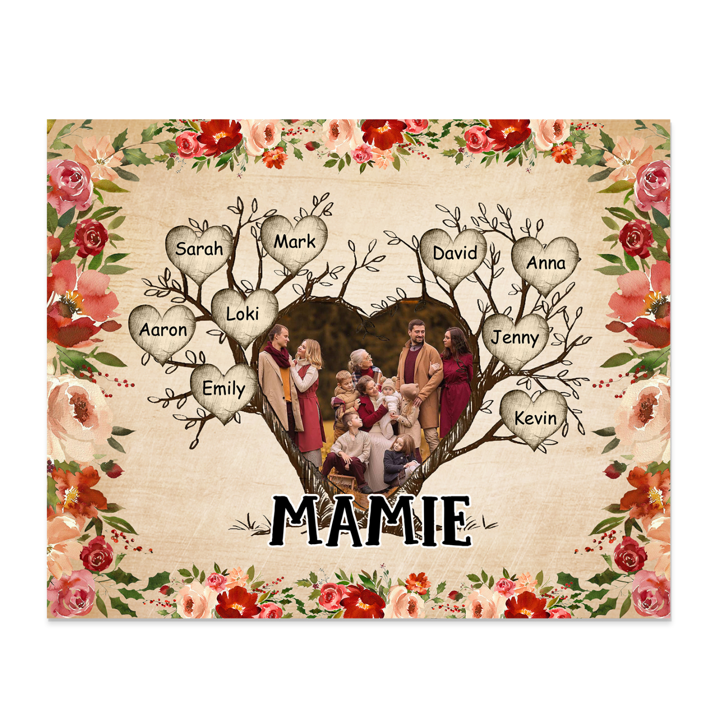 À ma Mamie Cadre imprimé en bois 9 Prénoms personnalisé avec Texte et