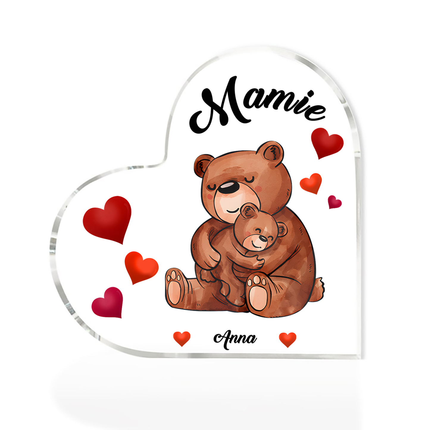 À Ma Mamie Plaque Acrylique Commémorative en Forme de Cœur ours 1 Prén
