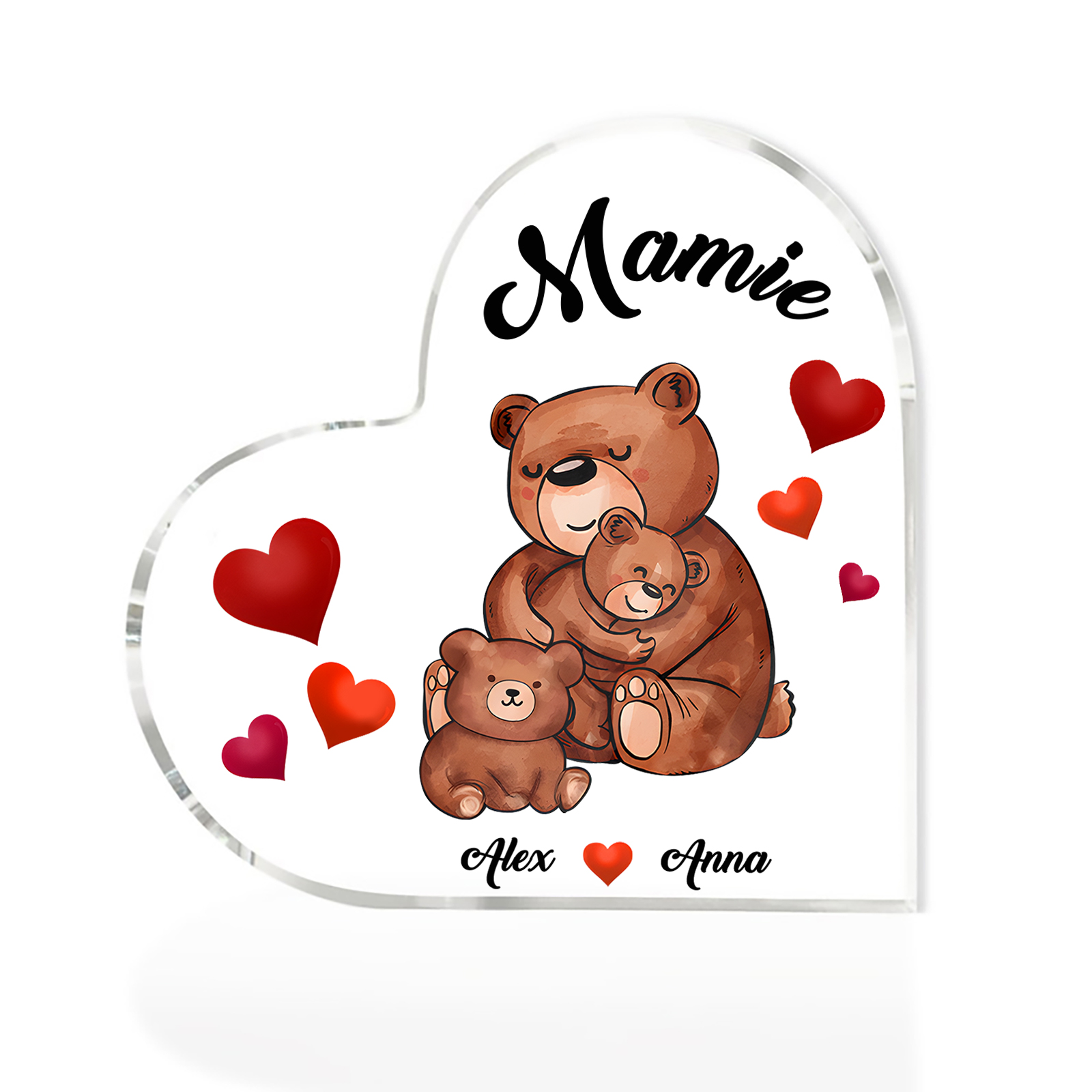 À Ma Mamie Plaque Acrylique Commémorative en Forme de Cœur ours 2 Prén