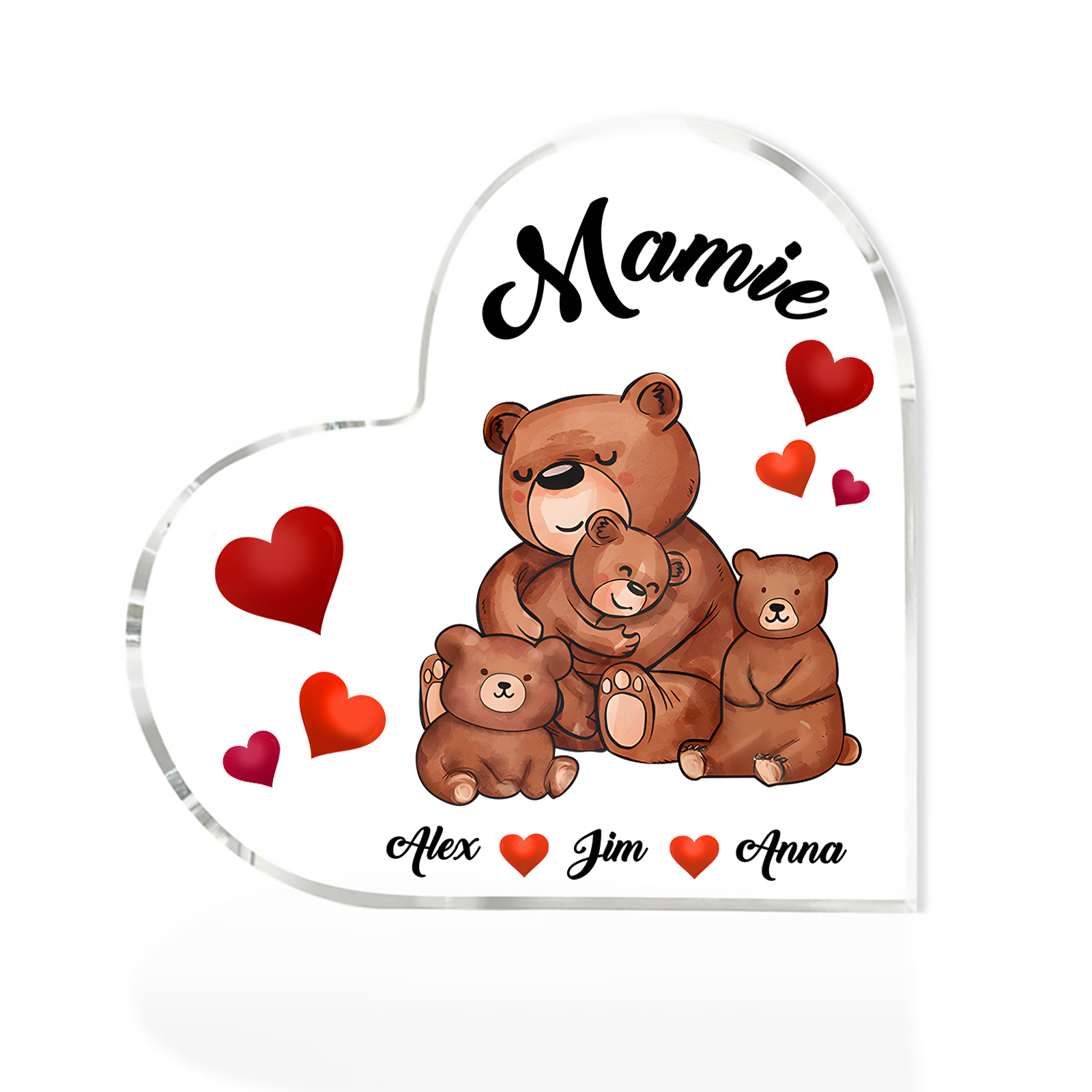 À Ma Mamie Plaque Acrylique Commémorative en Forme de Cœur ours 3 Prén