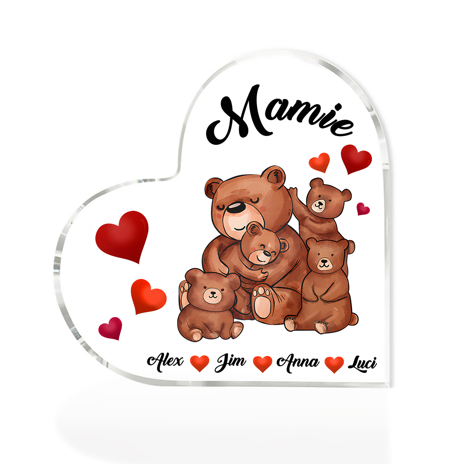 À Ma Mamie Plaque Acrylique Commémorative en Forme de Cœur ours 4 Prén