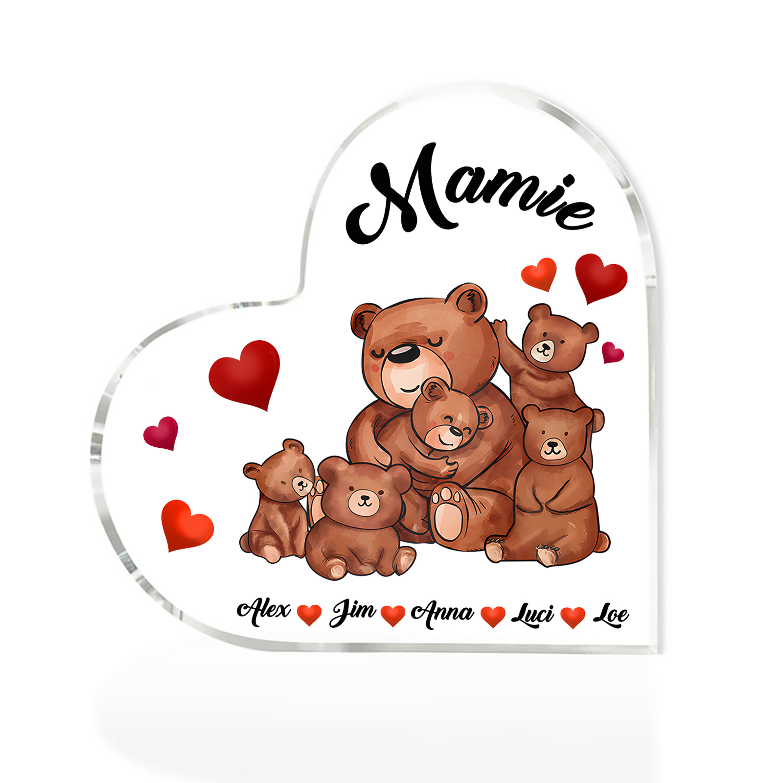 À Ma Mamie Plaque Acrylique Commémorative en Forme de Cœur ours 5 Prén