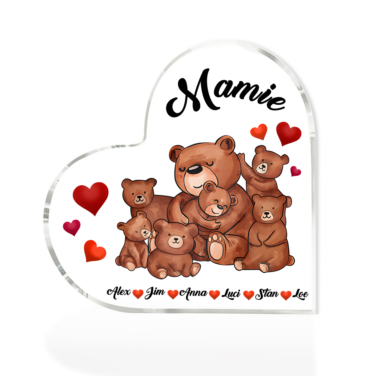À Ma Mamie Plaque Acrylique Commémorative en Forme de Cœur ours 6 Prén