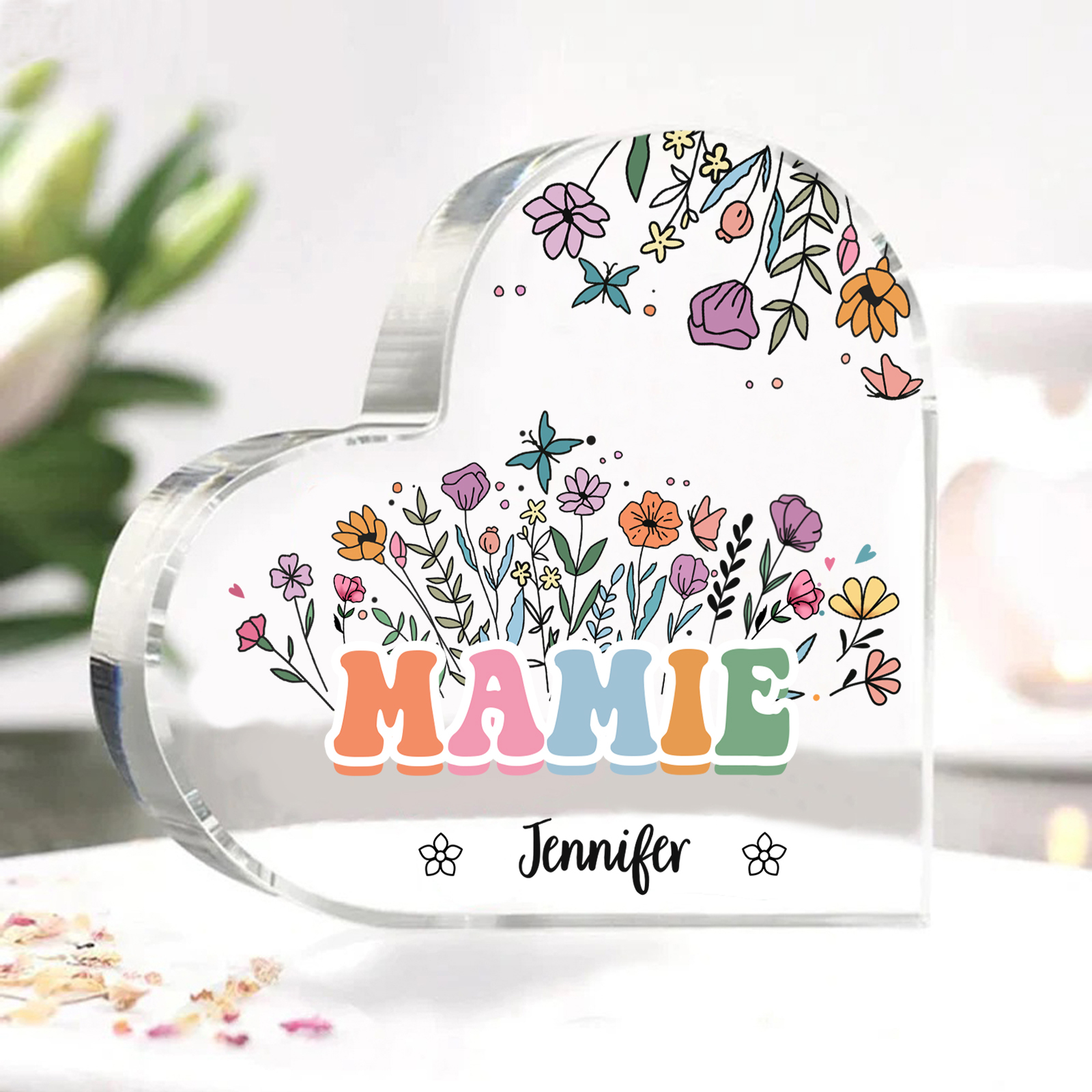 À Ma Mamie Plaque Acrylique Commémorative en Forme de Cœur ours 1 Prénoms avec texte | Jessemade