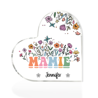 À Ma Mamie Plaque Acrylique Commémorative en Forme de Cœur ours 1 Prén