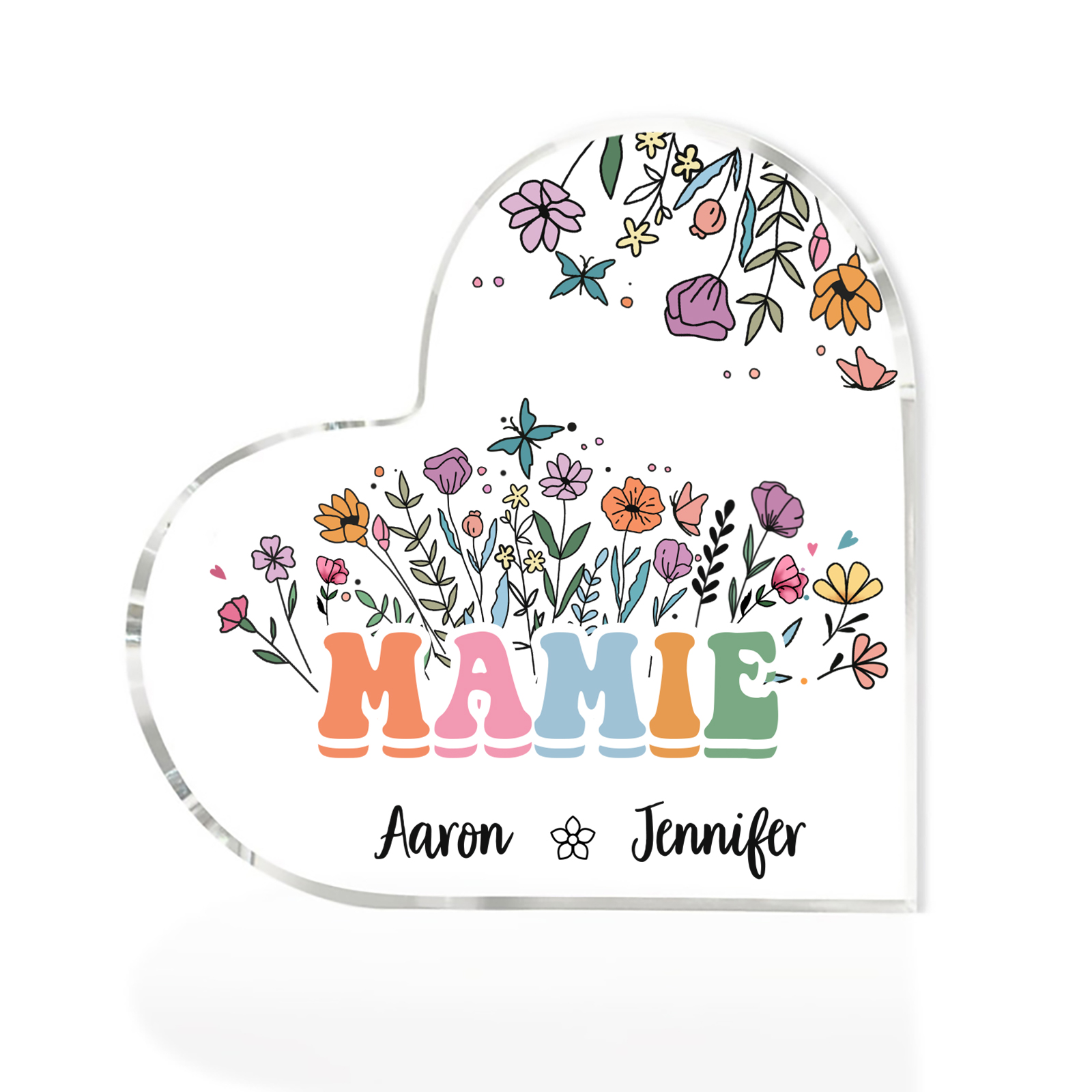 À Ma Mamie Plaque Acrylique Commémorative en Forme de Cœur ours 2 Prén