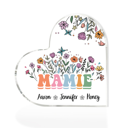 À Ma Mamie Plaque Acrylique Commémorative en Forme de Cœur ours 3 Prén