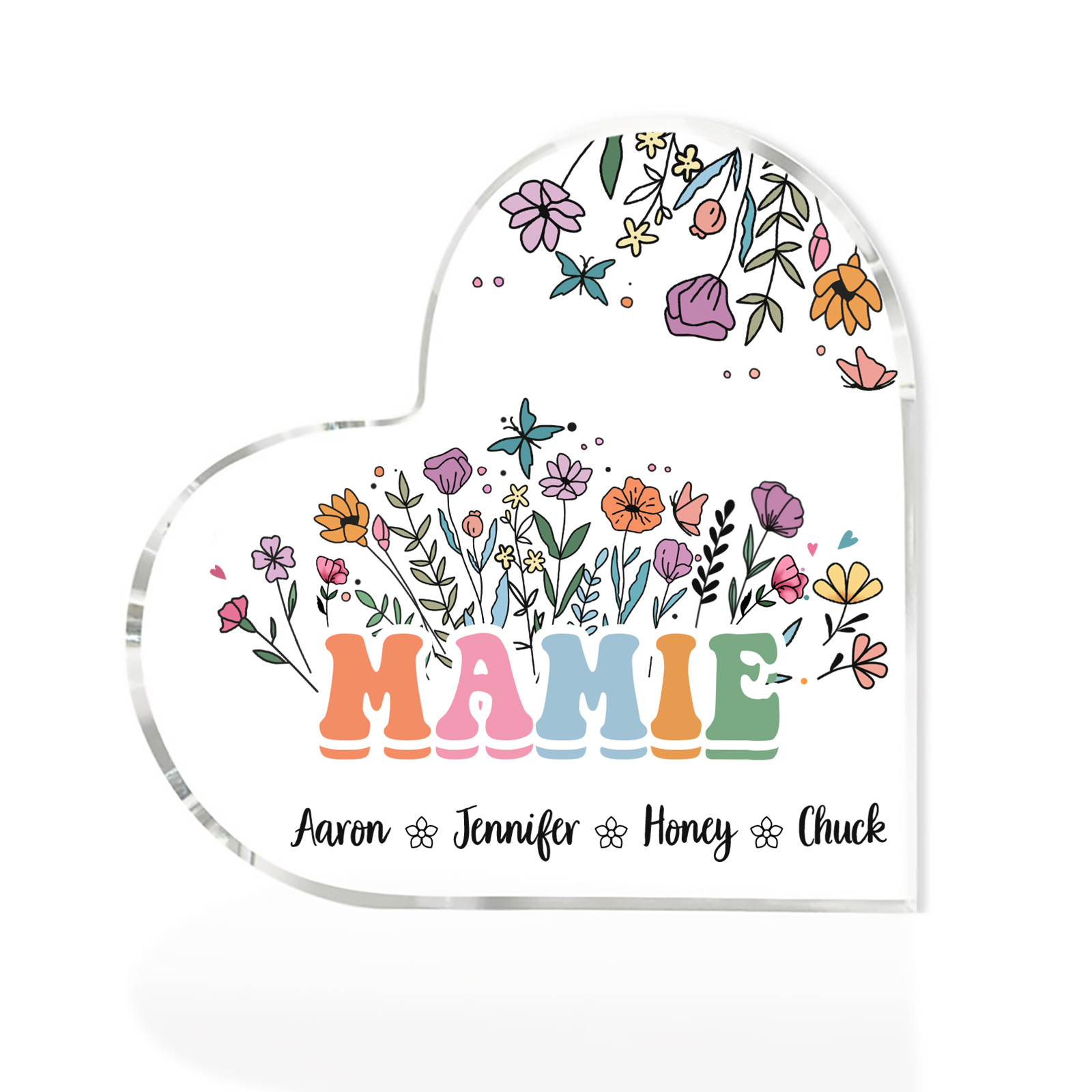 À Ma Mamie Plaque Acrylique Commémorative en Forme de Cœur ours 4 Prén