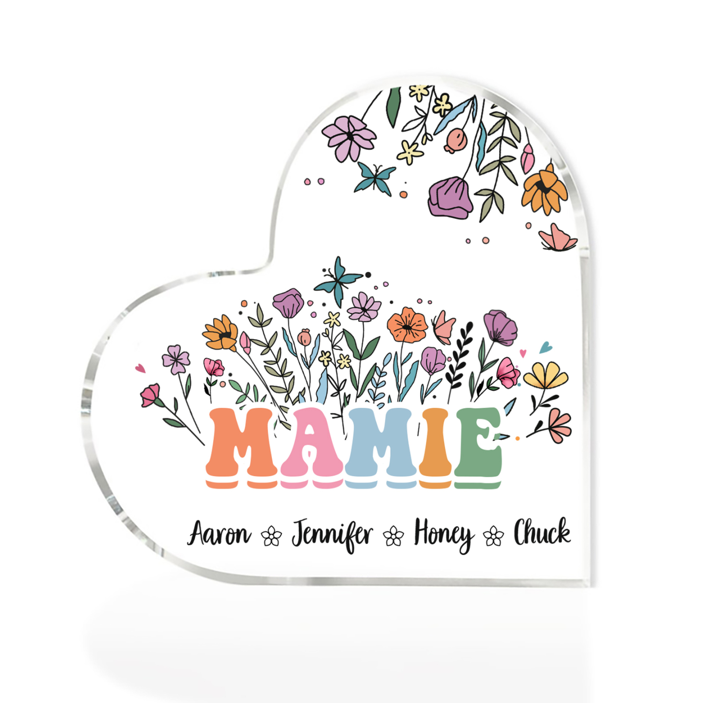 À Ma Mamie Plaque Acrylique Commémorative en Forme de Cœur ours 4 Prén