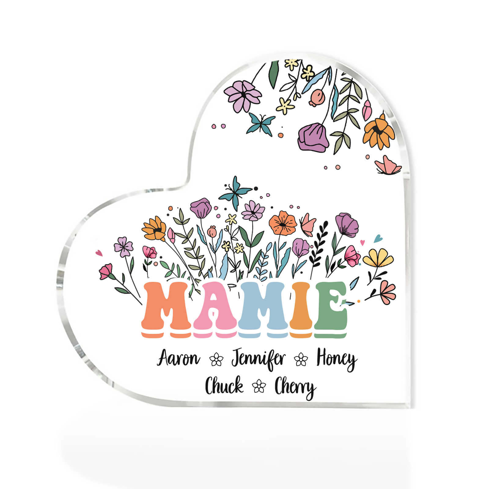 À Ma Mamie Plaque Acrylique Commémorative en Forme de Cœur ours 5 Prénoms avec texte | Jessemade