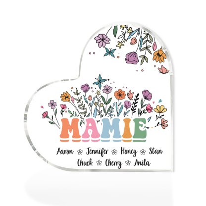 À Ma Mamie Plaque Acrylique Commémorative en Forme de Cœur ours 7 Prén