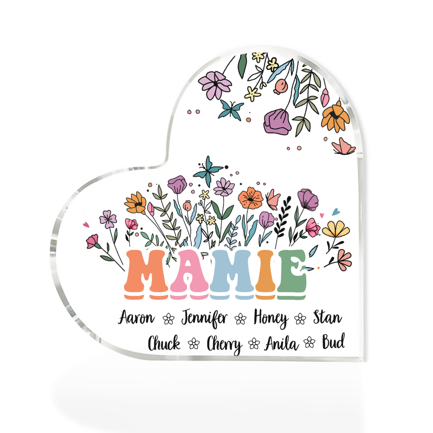 À Ma Mamie Plaque Acrylique Commémorative en Forme de Cœur ours 8 Prén