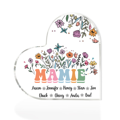 À Ma Mamie Plaque Acrylique Commémorative en Forme de Cœur ours 9 Prén