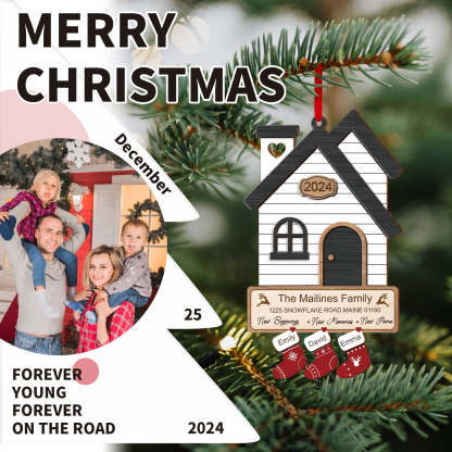 Décoration Sapin Noël en Bois Maison 3 Prénoms Personnalisés avec années et 2 Texte Ornement pour Famille | Jessemade