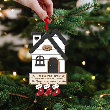 Décoration Sapin Noël en Bois Maison 3 Prénoms Personnalisés avec années et 2 Texte Ornement pour Famille | Jessemade