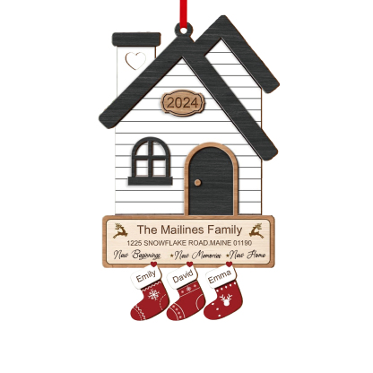 Décoration Sapin Noël en Bois Maison 3 Prénoms Personnalisés avec années et 2 Texte Ornement pour Famille | Jessemade