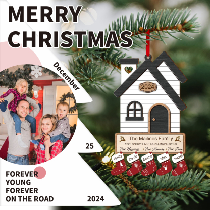 Décoration Sapin Noël en Bois Maison 5 Prénoms Personnalisés avec années et 2 Texte Ornement pour Famille | Jessemade