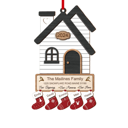 Décoration Sapin Noël en Bois Maison 5 Prénoms Personnalisés avec années et 2 Texte Ornement pour Famille | Jessemade