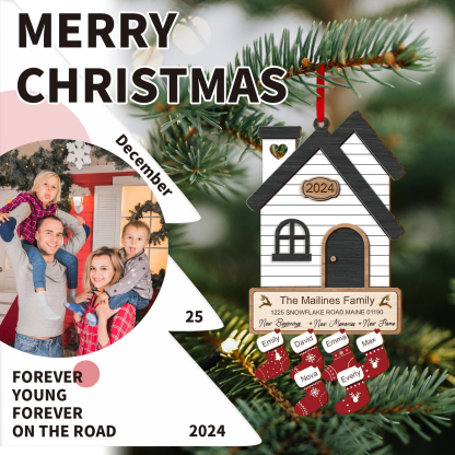 Décoration Sapin Noël en Bois Maison 6 Prénoms Personnalisés avec années et 2 Texte Ornement pour Famille | Jessemade