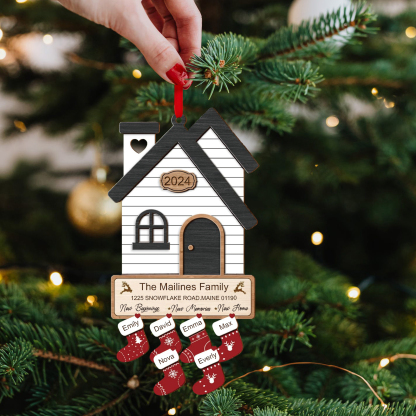 Décoration Sapin Noël en Bois Maison 6 Prénoms Personnalisés avec années et 2 Texte Ornement pour Famille | Jessemade