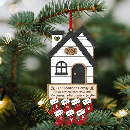 Décoration Sapin Noël en Bois Maison 7 Prénoms Personnalisés avec années et 2 Texte Ornement pour Famille | Jessemade