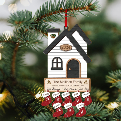 Décoration Sapin Noël en Bois Maison 8 Prénoms Personnalisés avec années et 2 Texte Ornement pour Famille | Jessemade