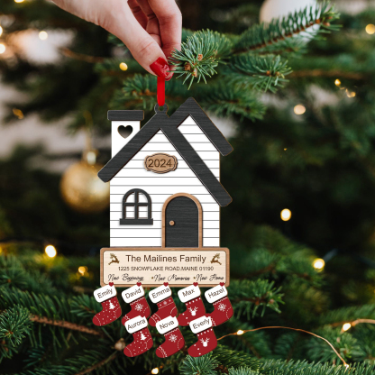Décoration Sapin Noël en Bois Maison 8 Prénoms Personnalisés avec années et 2 Texte Ornement pour Famille | Jessemade