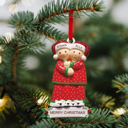 Décoration Sapin Noël en Bois 2 Prénoms Personnalisés avec Texte Ornement pour Famille | Jessemade