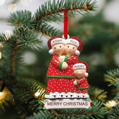 Décoration Sapin Noël en Bois 3 Prénoms Personnalisés avec Texte Ornement pour Famille | Jessemade