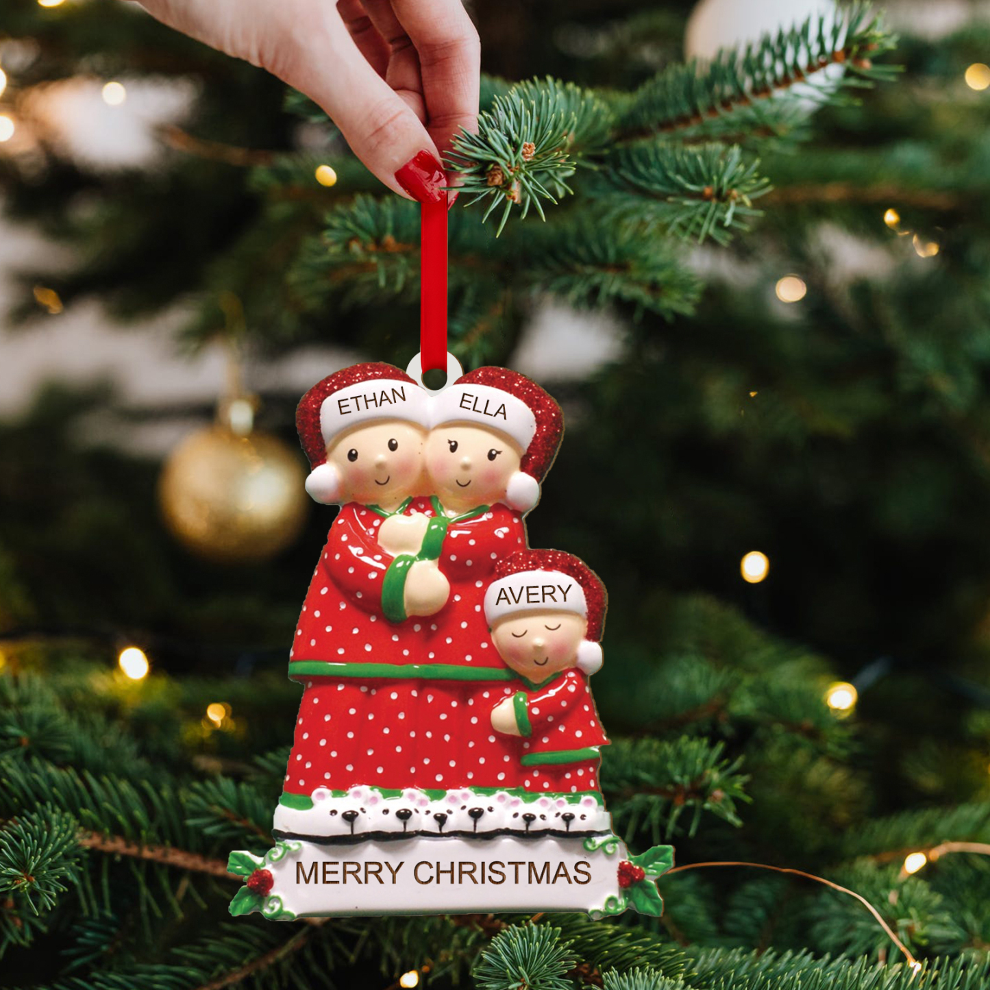 Décoration Sapin Noël en Bois 3 Prénoms Personnalisés avec Texte Ornement pour Famille | Jessemade